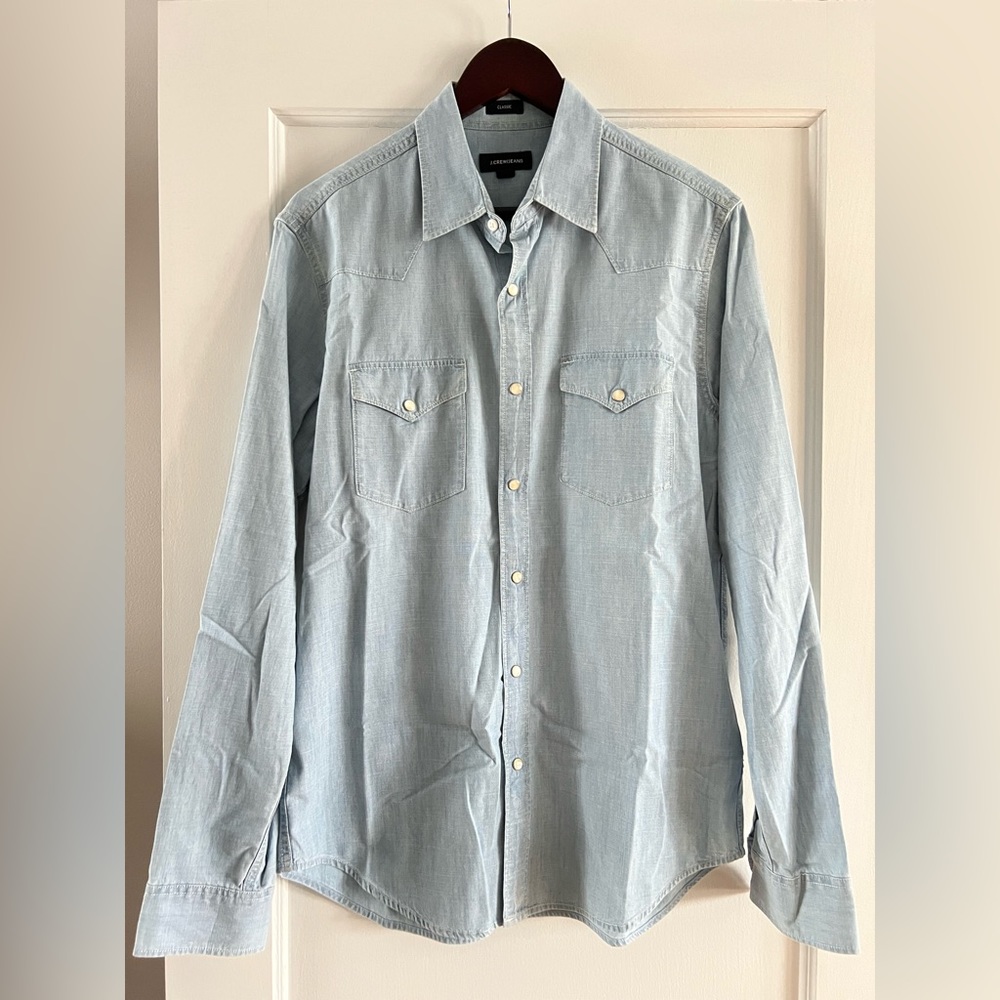 J. Crew Denim Pearl Button Down Shirt - M